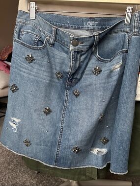 LOFT Light Blue Embellished Denim Skirt